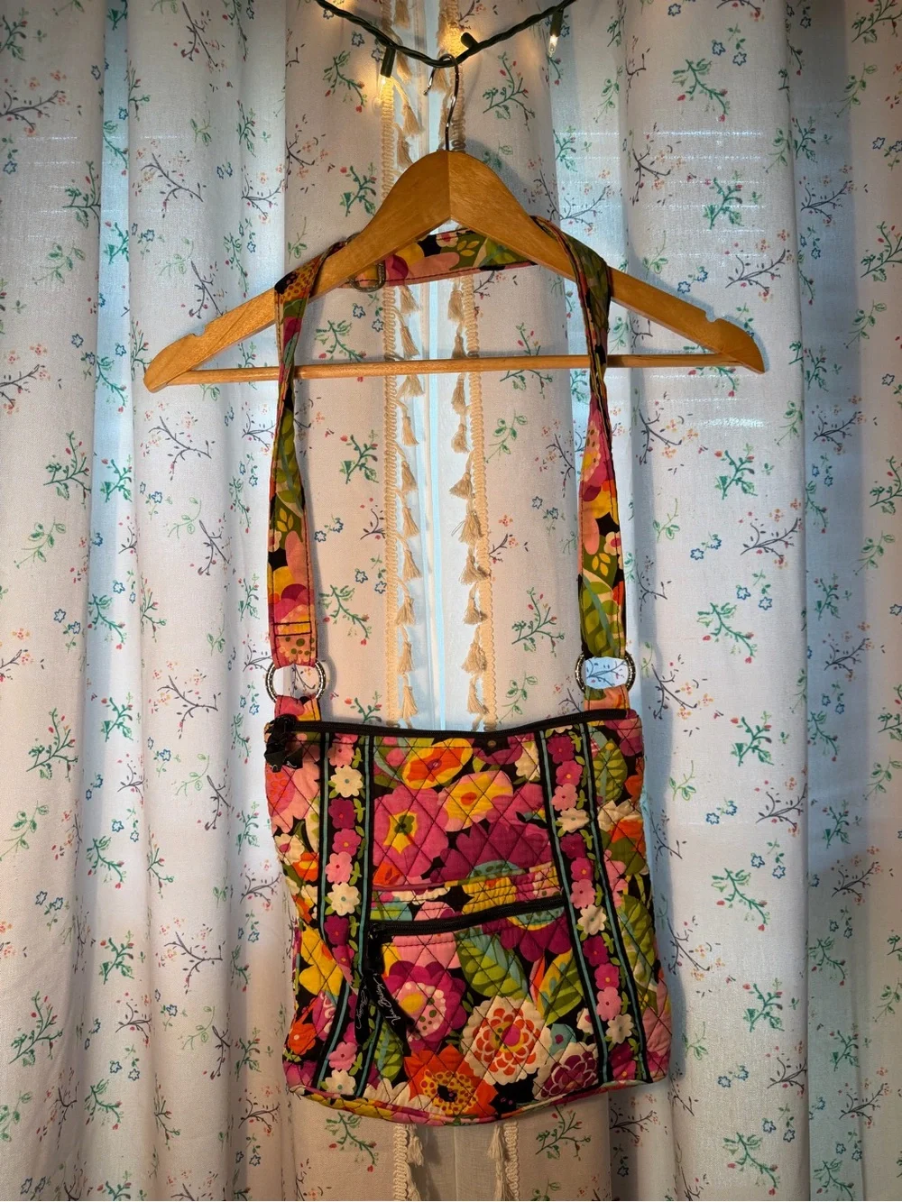 Vera Bradley Quilted Floral Crossbody Bag in Pink and Green